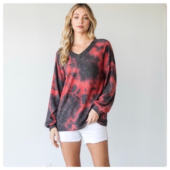NEW Red & Black Soft Tie Dye Sweater - Picture 3 of 17